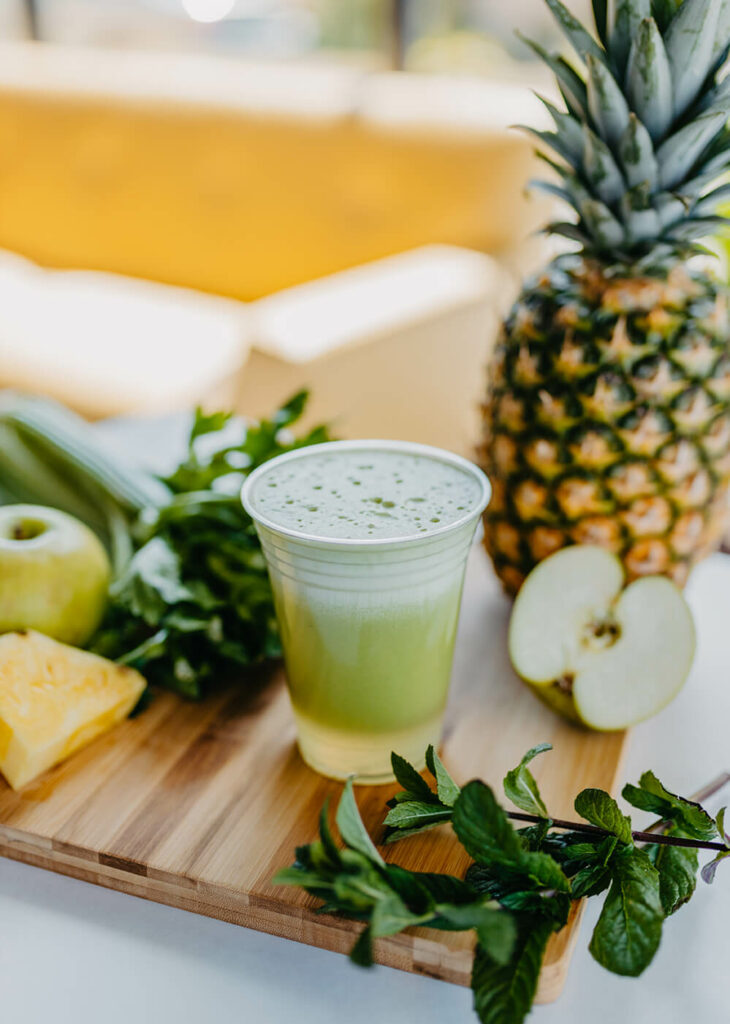 Fresh Tropical Rain Juice - Pineapple, Tart Granny Smith Apple and Celery Pressed with Fresh Mint