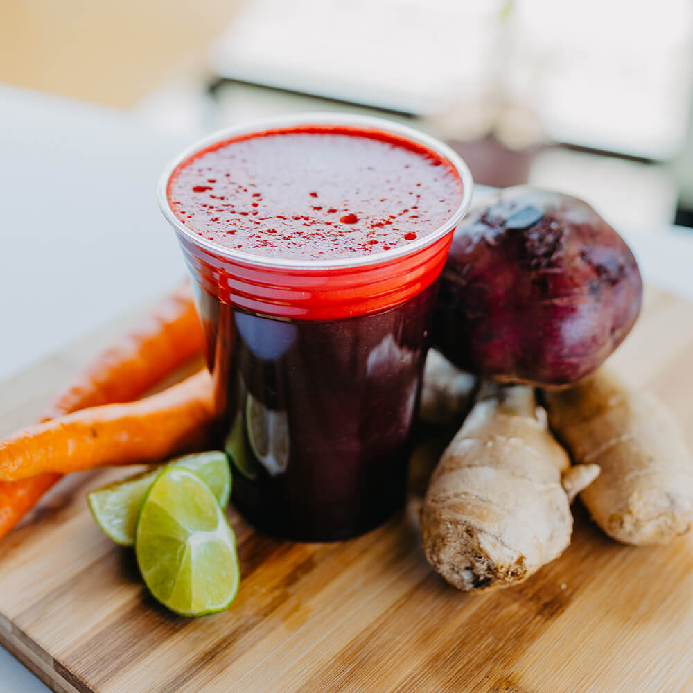 Fresh Ruby Red Juice - Beetroot and Red Apples Pressed with Fresh Orange Juice and Tumeric